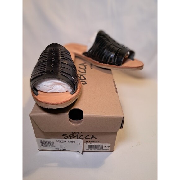 NEW SBICCA Lawrin Flat Sandal Slide Black Leather Open Toe Slip On PS100 Size 8 - Picture 1 of 8